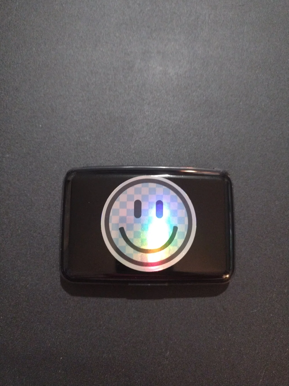 Black Metal Wallet with Holographic Smile Sticker